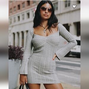 NEW Princess Polly Bayard Off The Shoulder Knit Mini Dress in Grey Size Xs/S